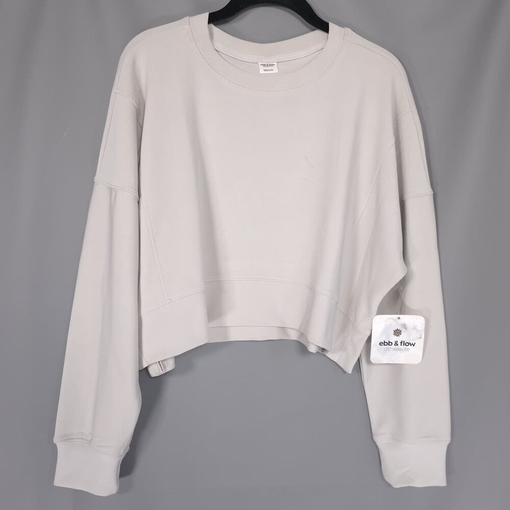 EBB & FLOW Womens New Sweatshirt MEDIUM Gray Everyday Lounge Relaxed Fit Cropped